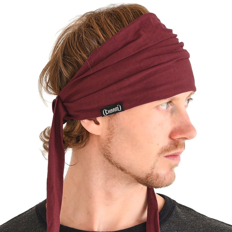 CHARM Japanese Headband Pirate Bandana - Men Ninja Head Wrap Women Hair Band Maroon - Image 1